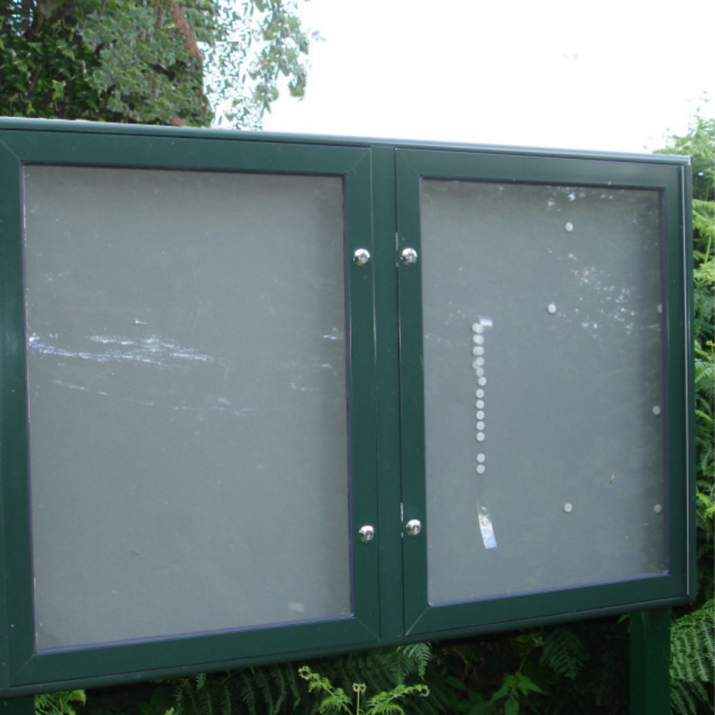 outside notice board for community announcements