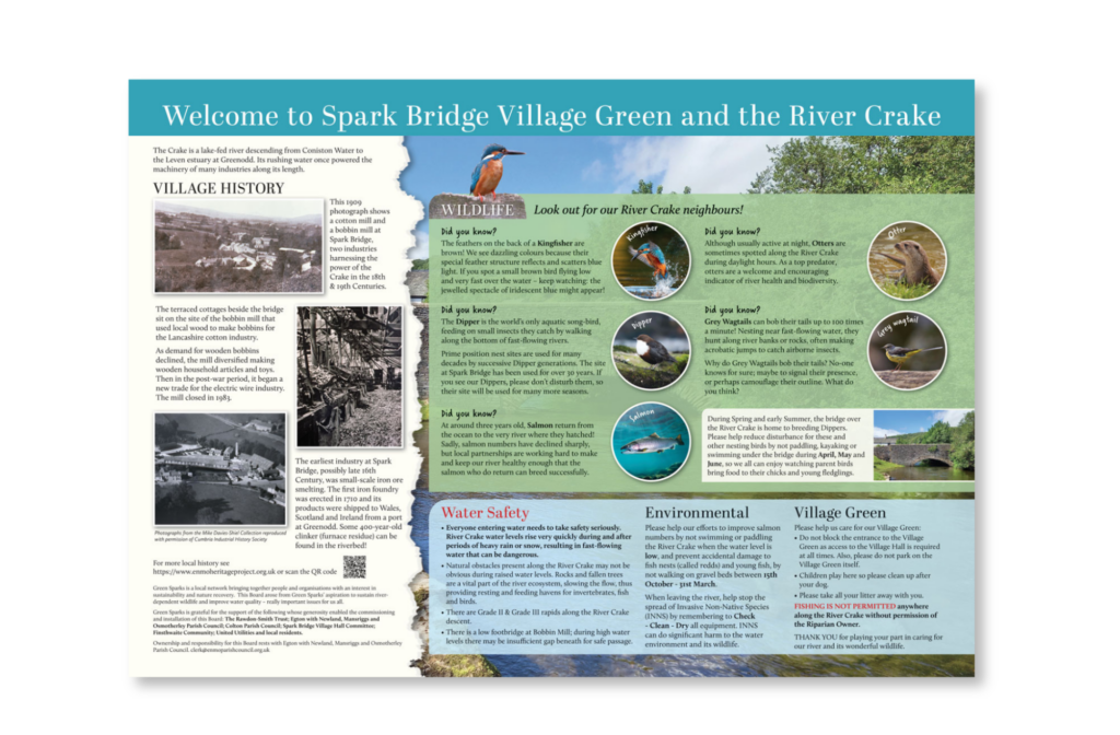 a interpretation board about the heritage and wildlife of Spark Village Green