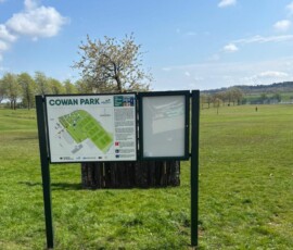 P2 Public sign for Cowan Park with interpretation board and notice board